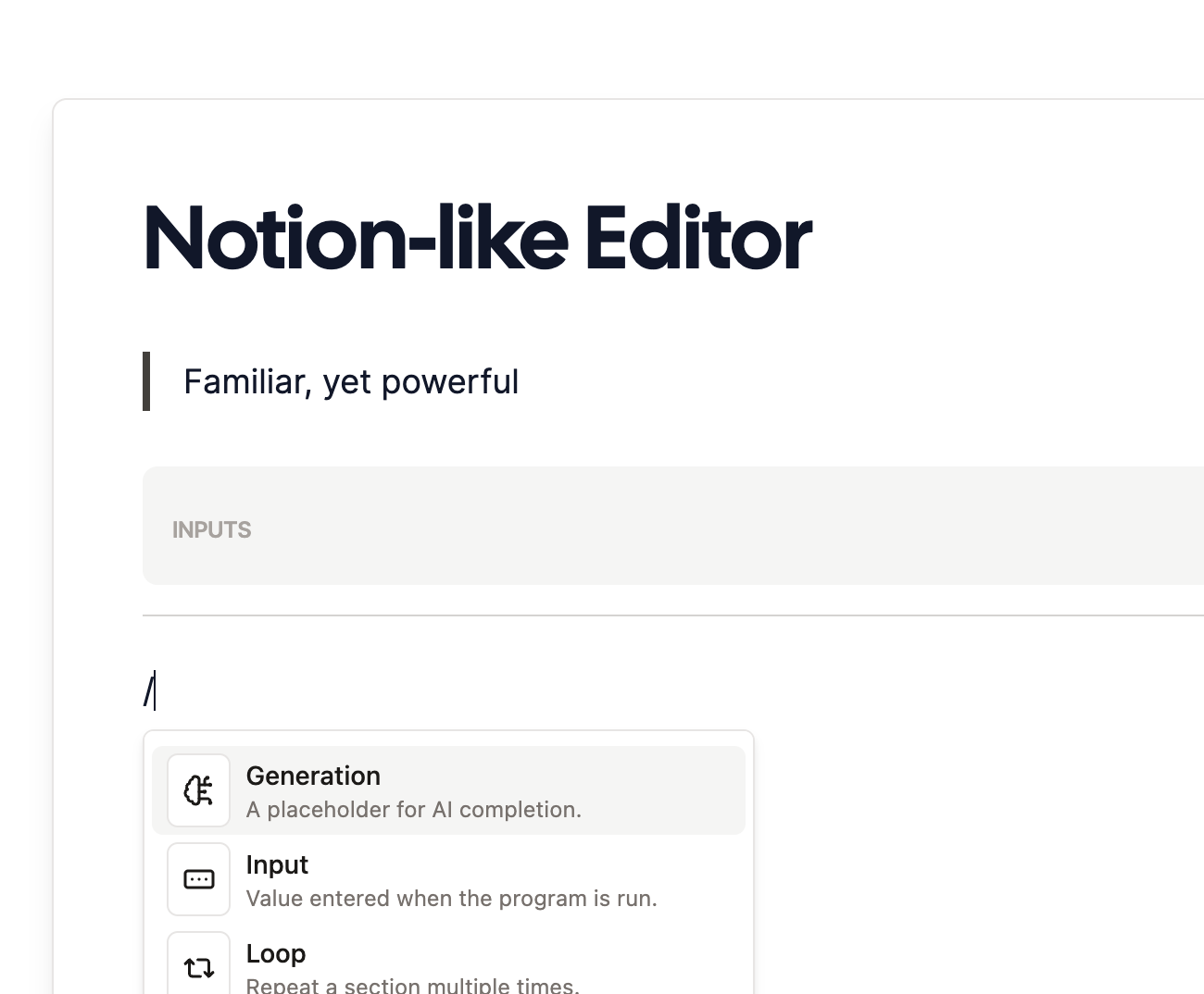 Notion like editor.